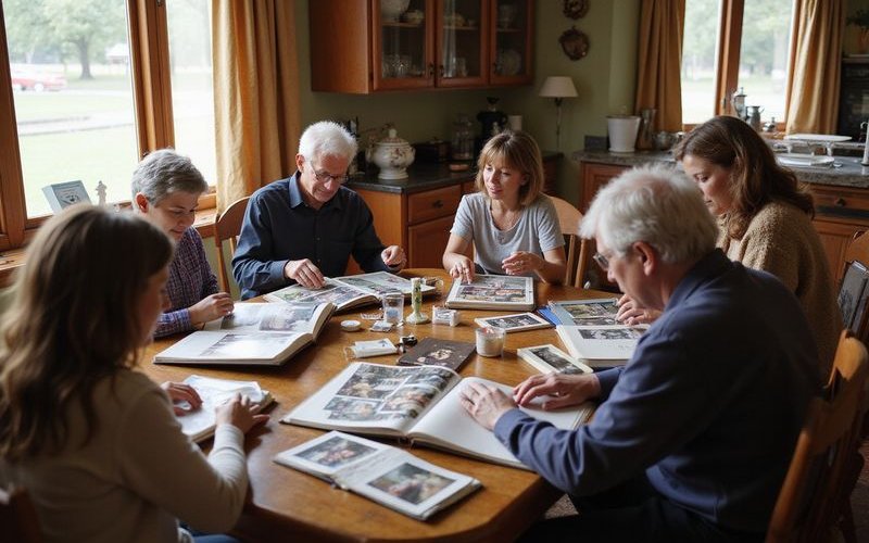 Family members sorting through estate items together